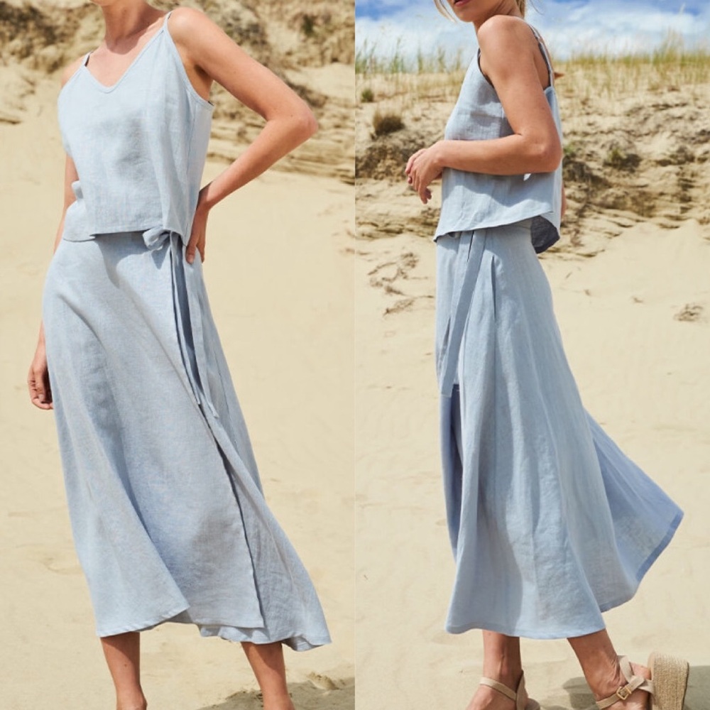 Linen Handmade Studio Beige Wrap Skirt